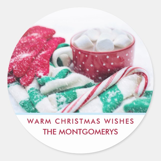 Hot Cocoa Marshmallows & Candy Cane Christmas Classic Round Sticker (Front)