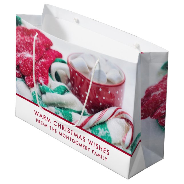 Hot Cocoa Marshmallows & Candy Cane Christmas Large Gift Bag (Front Angled)