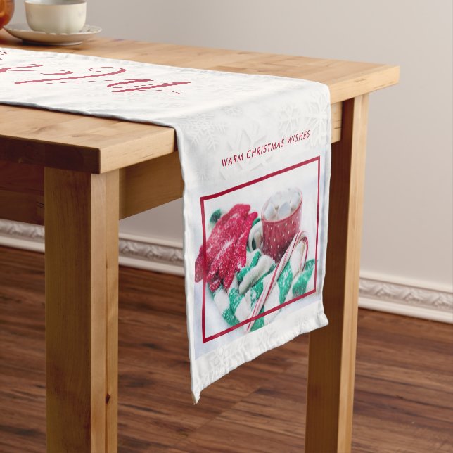 Hot Cocoa Marshmallows & Candy Cane Christmas Short Table Runner (In Situ)