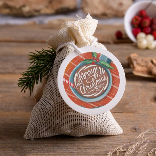 Hot Cocoa Mug Hand Lettering Merry Christmas Red Classic Round Sticker (Creator Uploaded)