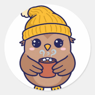 Hot Cocoa Owl Christmas Classic Round Sticker