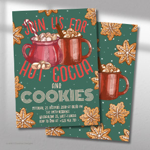 Hot Cocoa Red Mug & Cookies Holiday Christmas Invitation