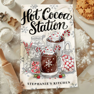 Hot Cocoa Station Personalised Christmas Tea Towel