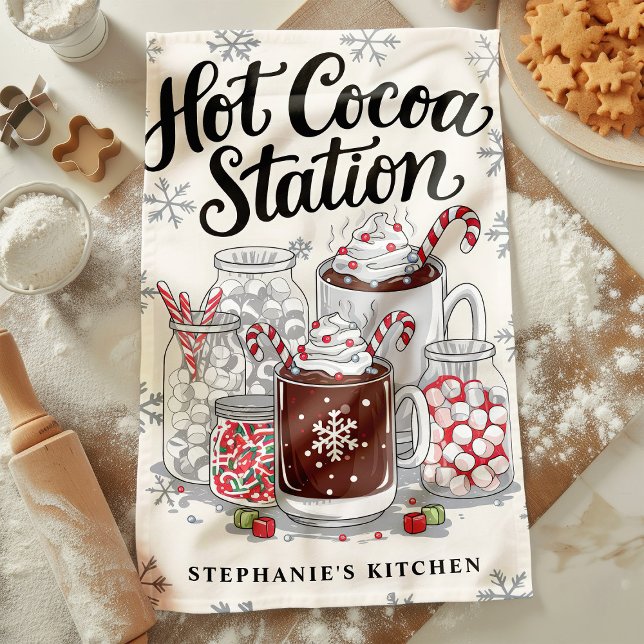 Hot Cocoa Station Personalised Christmas Tea Towel (Creator Uploaded)