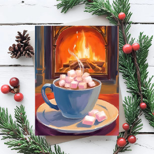 Hot Cocoa Winter Fireplace Holiday Card