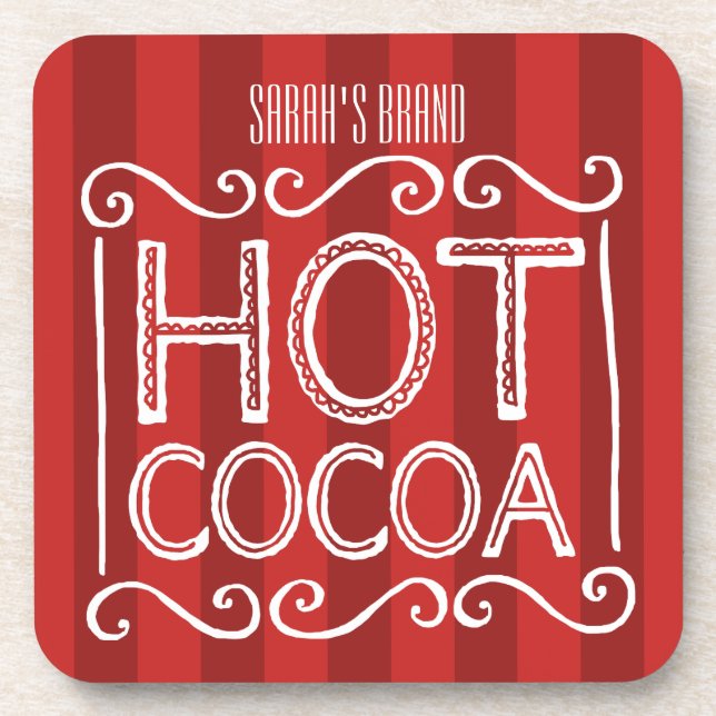 Hot Cocoa with Red Stripes Add Your Name Coaster (Front)
