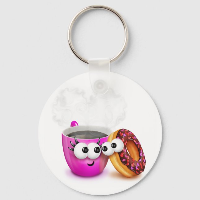 Hot Coffee And A Doughnut Keychain (Front)