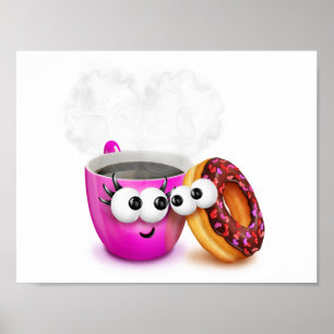 Hot Coffee And A Doughnut Poster