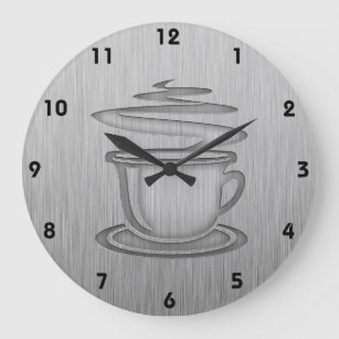 Hot Coffee; Metal-look Large Clock
