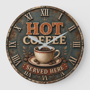 Hot Coffee Served Here Vintage Coffee Shop Large Clock