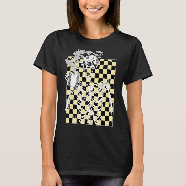 Hot Coffee Skeleton Drinking Coffee Leopard Men Wo T-Shirt (Front)