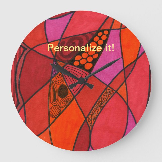 Hot colour cells in orange, red, pink & black line large clock (Front)