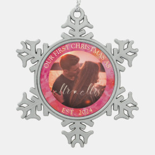 Hot Colour First Christmas Mr and Mrs Snowflake Pewter Christmas Ornament