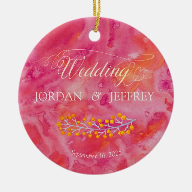 Hot Colour Romantic Wedding Ceramic Tree Decoration (Front)