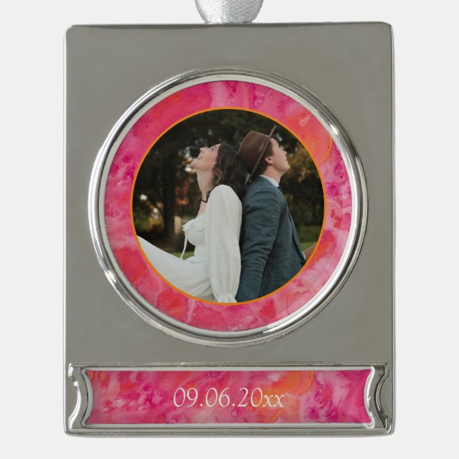 Hot Colour Romantic Wedding Silver Plated Banner Ornament (Front)