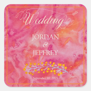 Hot Colour Romantic Wedding Square Sticker