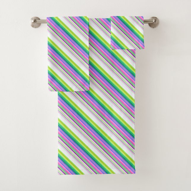 Hot colourful neon stripes bath towel set (Insitu)