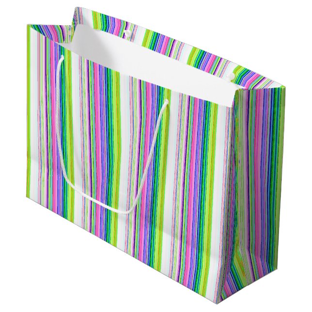 Hot colourful neon stripes large gift bag (Front Angled)