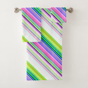 Hot colourful neon stripes  throw pillow bath towe towel set