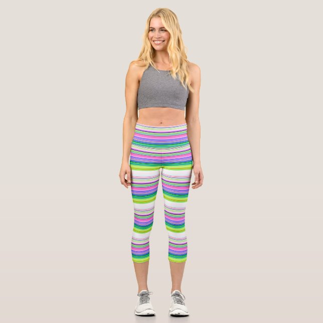 Hot colourful neon stripes  throw pillow capri leggings (Front)