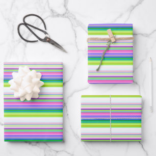 Hot colourful neon stripes wrapping paper sheet