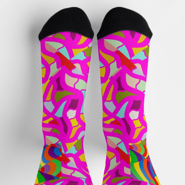 Hot colours mosaic and rainbows together art socks (Top)