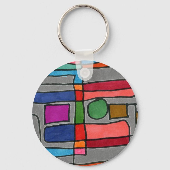 Hot & cool rectangular stripes with circle accent key ring (Front)