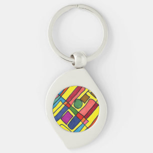 Hot & cool rectangular stripes with circle accent key ring