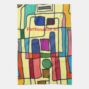 Hot & cool rectangular stripes with circle accent tea towel