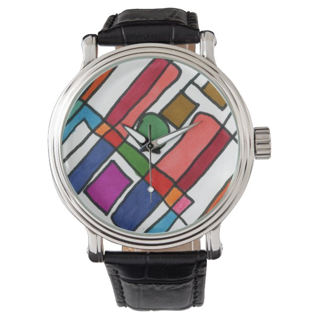 Hot & cool rectangular stripes with circle accent watch (Front)