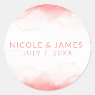 Hot Coral Bright Watercolor Modern Chic Wedding Classic Round Sticker