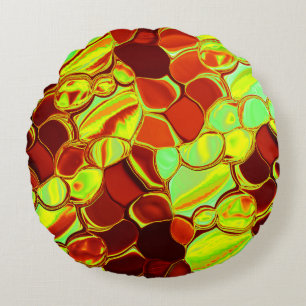 Hot coral pieces, circles and rounded off formats round cushion