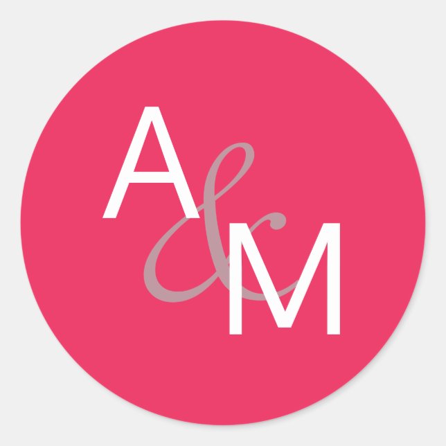 Hot Coral Pink and White Monogram Envelope Seals (Front)