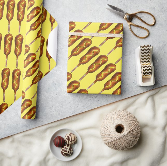 Hot Corn Dog Corndog Mustard Junk Food Foodie Wrapping Paper (Crafts)