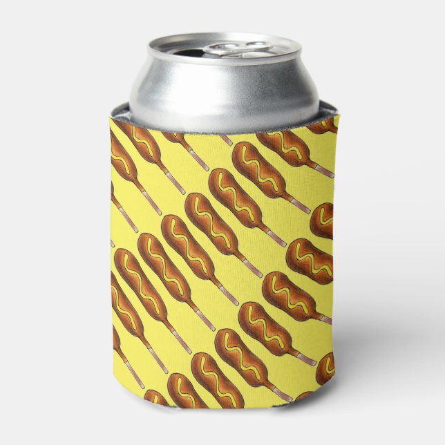 Hot Corn Dog Corndog Yellow Mustard Junk Food Can Cooler (Can Front)