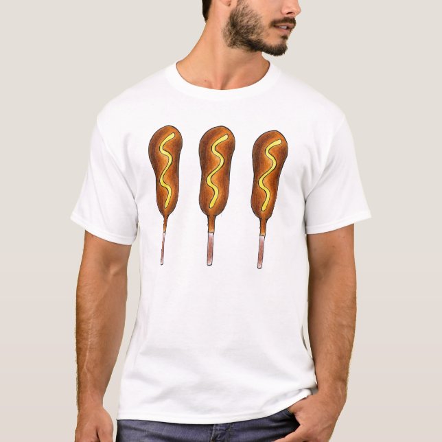 Hot Corn Dogs with Mustard Fried Fair Food Hotdog T-Shirt (Front)