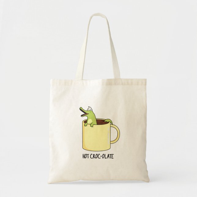 Hot Croc-colate Funny Crocodile Pun Tote Bag (Front)