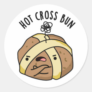 Hot Cross Bun Funny Food Pun Classic Round Sticker