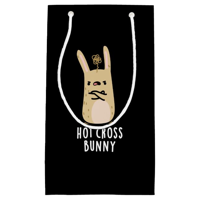 Hot Cross Bunny Funny Angry Rabbit Pun Dark BG Small Gift Bag (Front)