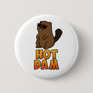 Hot Dam Cute Cool Beaver Pun 6 Cm Round Badge