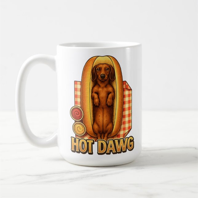 Hot Dawg Funny Dachshund Hot Dog Parody Cute Dog  Coffee Mug (Left)