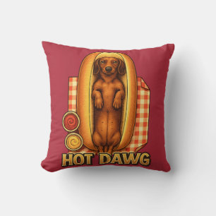 Hot Dawg Funny Dachshund Hot Dog Parody Cute Dog  Cushion