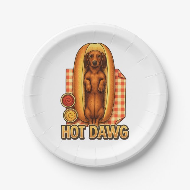 Hot Dawg Funny Dachshund Hot Dog Parody Cute Dog  Paper Plate (Front)