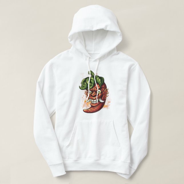 Hot Demon Pepper - Angry Chili Oni Mask Design Hoodie (Design Front)