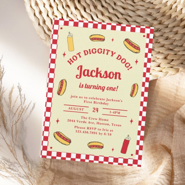 Hot Diggity Dog Hot Dog First Birthday Invitation (Creator Uploaded)