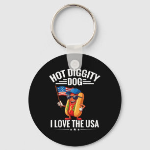 Hot Diggity Dog I Love Usa America Flag Hotdog 4th Key Ring