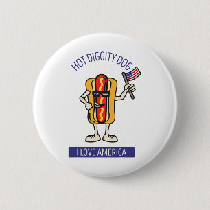 Hot Diggity Dog July 4th Patriotic Bbq Picnic Usa 6 Cm Round Badge