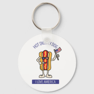 Hot Diggity Dog July 4th Patriotic Bbq Picnic Usa Key Ring