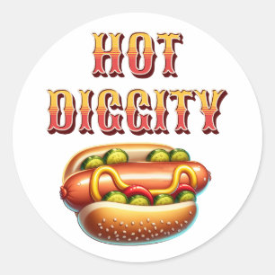 Hot Diggity   Retro Hot Dog  Classic Round Sticker