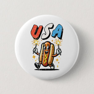 Hot Dog 4th Of July Fireworks Independence Day Ret 6 Cm Round Badge